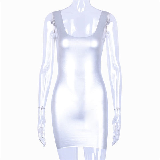 Land of Nostalgia Spaghetti Strap Women's Reflective Mini Bodycon Dress