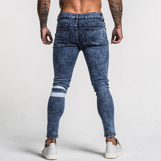 Land of Nostalgia Men's Distressed Skinny Jeans with Reflective Stripes (Ready to Ship)