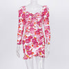 Land of Nostalgia Long Sleeve Floral Print Ruched Ruffles Women's Mini Dress (Ready to Ship)