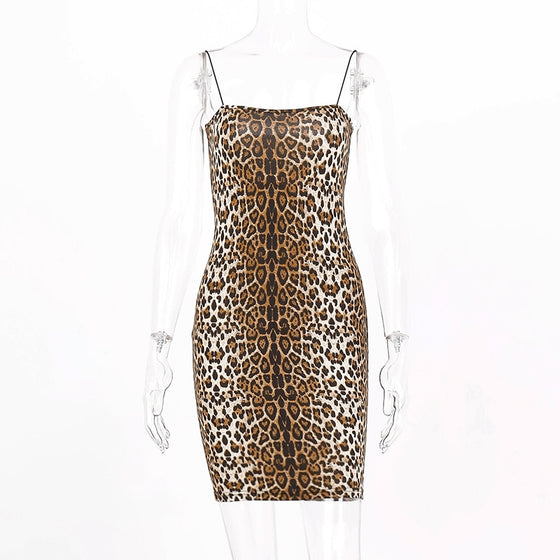 Land of Nostalgia Leopard Slash Neck Print Sleeveless Tube Women's Mini Dress