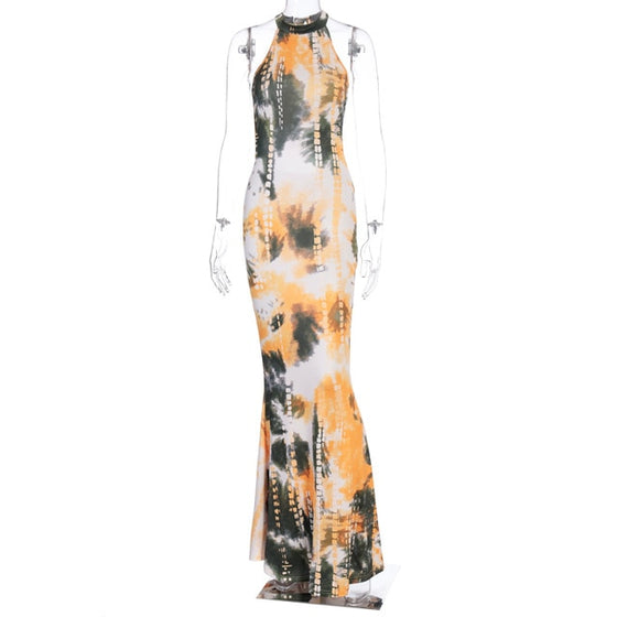 Land of Nostalgia Tie Dye Print Bodycon Women's Long Sleeveless Dress