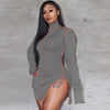 Land of Nostalgia Women's Long Sleeve Slit Bodycon Mini Dress