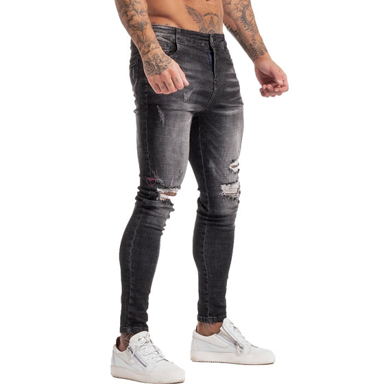 Land of Nostalgia Distressed Hip Hop Streetwear Ripped Pants Men's Super Skinny Slim Fit Jeans