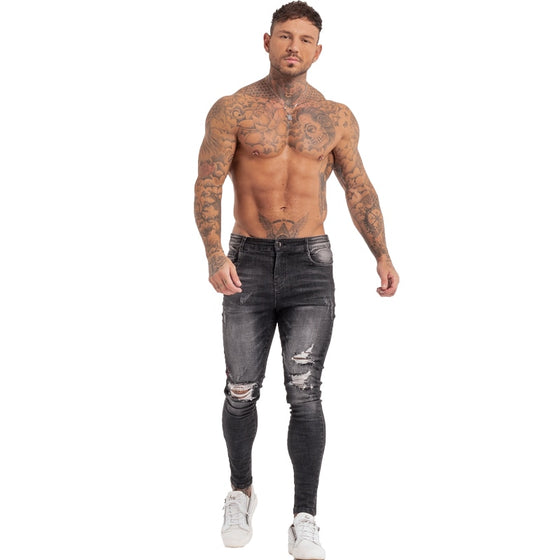 Land of Nostalgia Distressed Hip Hop Streetwear Ripped Pants Men's Super Skinny Slim Fit Jeans