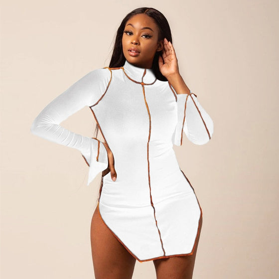 Land of Nostalgia Women's Long Sleeve Slit Bodycon Mini Dress