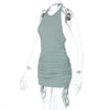 Land of Nostalgia Sleeveless Halter Backless Women's Ruched Bandage Mini Dress