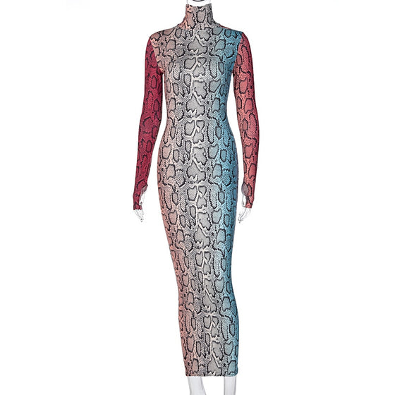 Land of Nostalgia Women's Long Sleeve Tie Dye Print Maxi Bodycon Dress