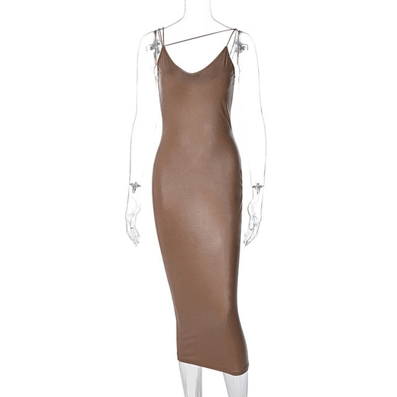 Land of Nostalgia Leather Sleeveless Bodycon Women's Maxi Dress