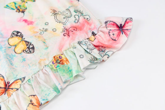 Land of Nostalgia Women's Sleeveless Butterfly Print Ruffles Bandage Mini Dress
