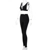 Land of Nostalgia Women's V-neck Crop Tops Sportswear Tracksuit Leggings 2-Pieces Set