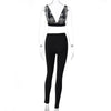 Land of Nostalgia Women's V-neck Crop Tops Sportswear Tracksuit Leggings 2-Pieces Set