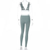 Land of Nostalgia Women's V-neck Crop Tops Sportswear Tracksuit Leggings 2-Pieces Set