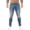Land of Nostalgia Elastic Waist Distressed Skinny Slim Fit Blue Stretch Ripped Jeans