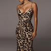 Land of Nostalgia V-neck Leopard Print Women's Sleeveless Midi Dress