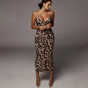 Land of Nostalgia V-neck Leopard Print Women's Sleeveless Midi Dress