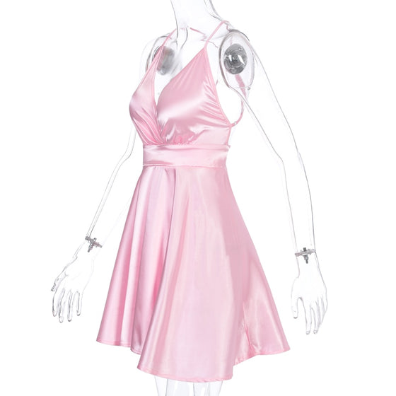 Land of Nostalgia V-Neck Mini Slip Women's Backless Sleeveless Dress