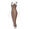 Land of Nostalgia Leather Sleeveless Bodycon Women's Maxi Dress