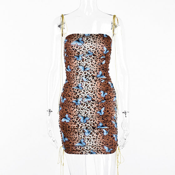 Land of Nostalgia Leopard Print Women's Backless Bodycon Mini Dress