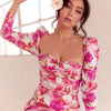 Land of Nostalgia Long Sleeve Floral Print Ruched Ruffles Women's Mini Dress (Ready to Ship)