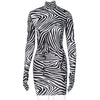 Land of Nostalgia Women's Long Sleeve with Gloves Mini Bodycon Zebra Print Dress