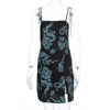 Land of Nostalgia Women's Dragon Print Sleeveless Slit Mini Slip Dress