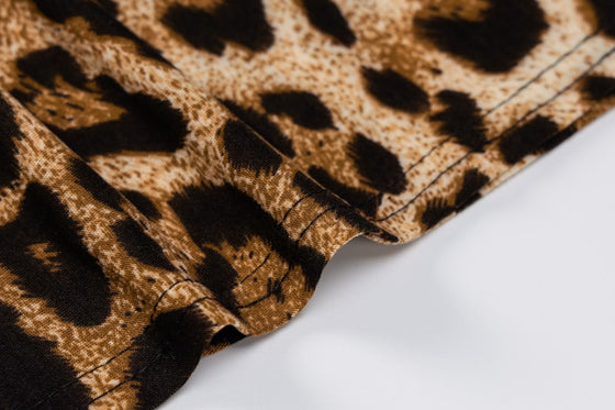 Land of Nostalgia Long Flare Sleeve Leopard Print Women's Mini Dress