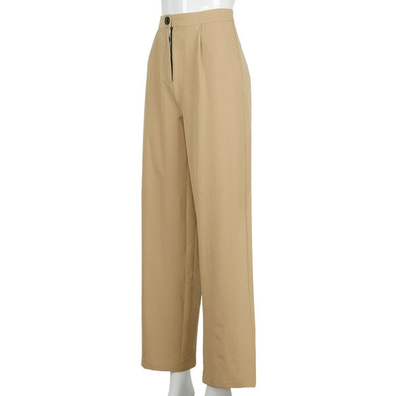 land of Nostalgia High Waist Zip Up Botton Women's Wide Leg Trouser Pants