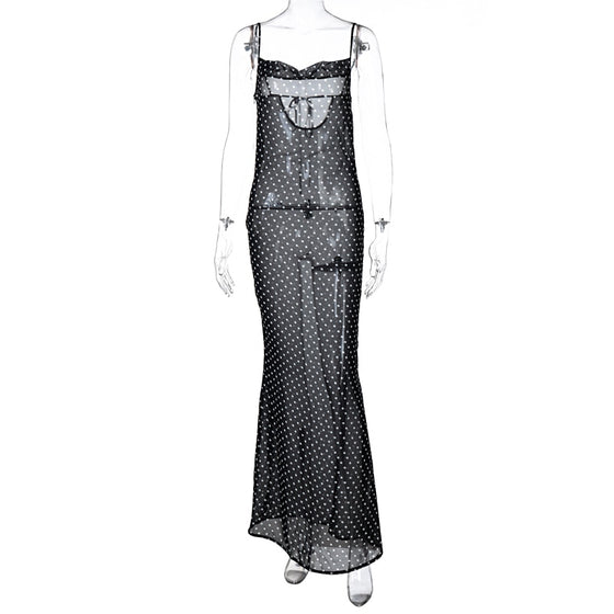 Land of Nostalgia Black See-Through Women's Sleeveless Maxi Dress