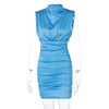 Land of Nostalgia Women's Fashion Sleeveless Satin Zip Up Elegant Mini Dress