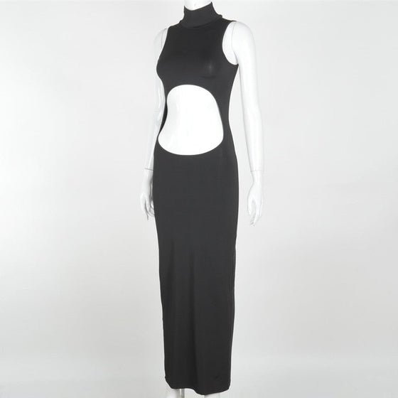 Land of Nostalgia Hollow Out Turtleneck Sleeveless Women's Maxi Dress (Ready to Ship)