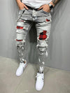 Land of Nostalgia Men's Skinny Ripped Beggar Patches Pencil Jeans Pants