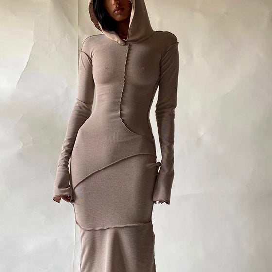Land of Nostalgia Women's Fashion Long Sleeve Hooded Maxi Dress