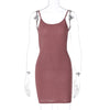 Land of Nostalgia Sleeveless Solid Ribbed Women's Backless Square Collar Mini Dress