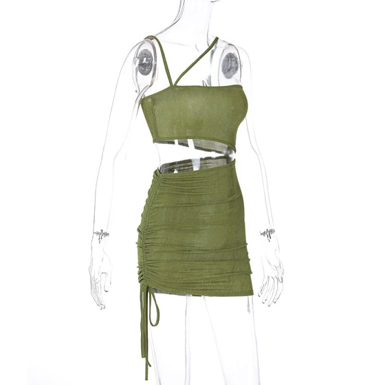 Land of Nostalgia Women's Sleeveless Ruched Bandage Summer Mini Dress