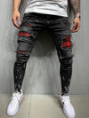 Land of Nostalgia Men's Skinny Ripped Beggar Patches Pencil Jeans Pants