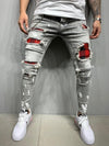 Land of Nostalgia Men's Skinny Ripped Beggar Patches Pencil Jeans Pants