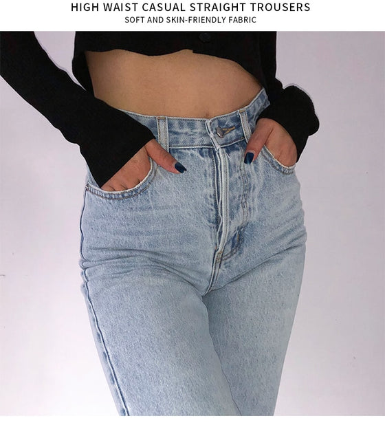 Land of Nostalgia High Waist Women's Straight Plus Size Loose Jeans