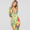 Land of Nostalgia Colorful Print  Long Sleeve Women's V-neck Midi Dress