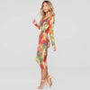 Land of Nostalgia Colorful Print  Long Sleeve Women's V-neck Midi Dress