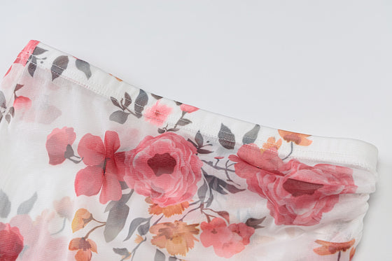 Land of Nostalgia Women's Long Sleeve Flower Print Bandage Summer Crop Top Skirt Set