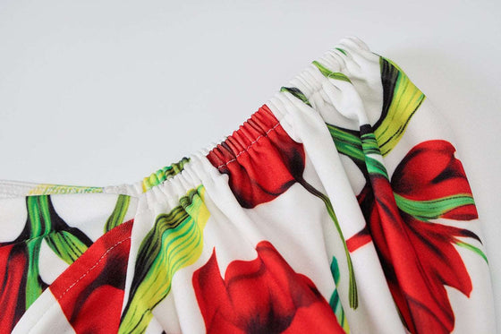 Land of Nostalgia  Off-Shoulder Short Sleeve Bandage Women's Floral Print Dress