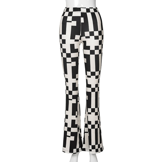 Land of Nostalgia Long Plaid Asymmetric Women's Summer Flare Pants