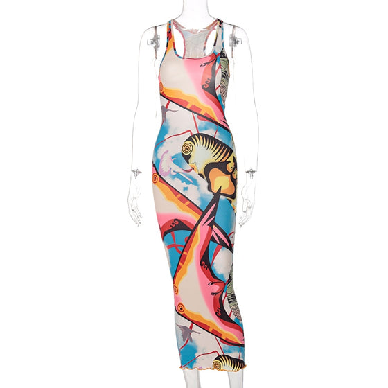 Land of Nostalgia Women's Sleeveless Hollow Out Straps Backless Summer Maxi Dress