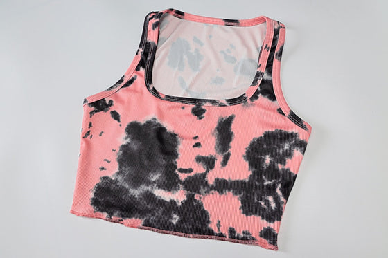 Land of Nostalgia Tie Dye Sleeveless Women's Camouflage Top with Shorts Set