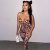 Land of Nostalgia Women's Leopard Print Backless Bodycon Top Pants Set