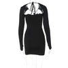 Land of Nostalgia Long Sleeve Women's Bodycon See-Through Hollow Out Mini Dress