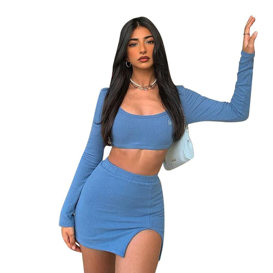 Land of Nostalgia Long Sleeve Women's Low Neck Bodycon Top Mini Dress (Ready to Ship)