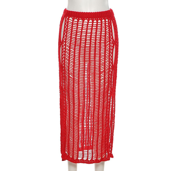 Land of Nostalgia Women's Hollow Out See-Through High Waist Skirt