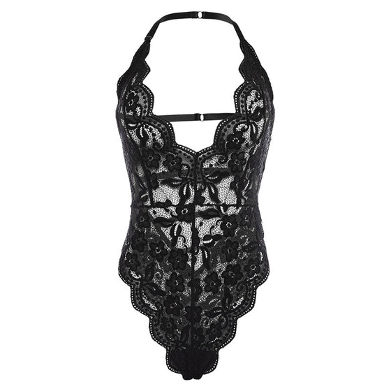 Land of Nostalgia Women's V-Neck See-Through Sexy Lace Bodysuit