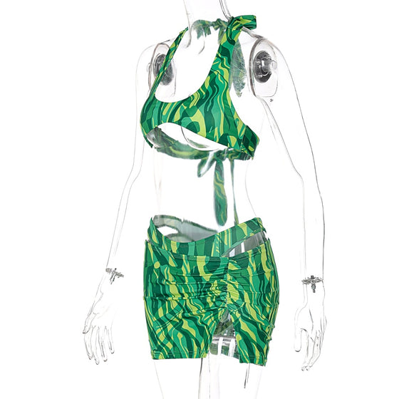 Land of Nostalgia Women's Slip Bandage Ruched Bra with Skirt Set